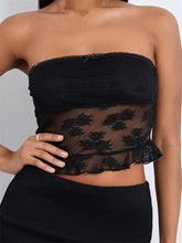 Tube Lace Mesh See-Through Strapless Off Shoulder Tank Backless Floral Summer Party Mini Vest Crop Tops